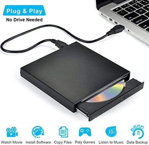 Blingco External CD DVD Drive, USB 2.0 Slim Protable External CD-RW Drive DVD-RW Burner Writer Player for Laptop Notebook PC Desktop Computer, Black